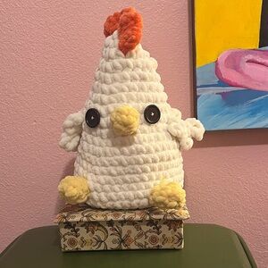 Plush Chicken Bird Toy - White and Orange